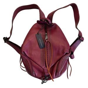 B38 REBECCA MINKOFF Julian Leather Backpack Fringe Maroon 15.5"Hx12"Wx5"D